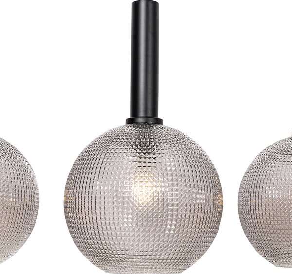 Lampada a sospensione di design nera con vetro fumé 4 luci - Chico