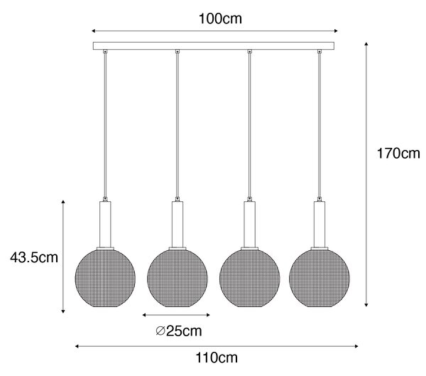 Lampada a sospensione di design nera con vetro fumé 4 luci - Chico