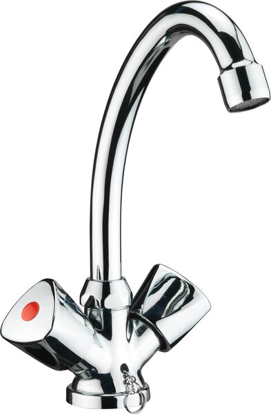 Rubinetto per lavabo - A due maniglie - Bocca alta - Cromato - Ottone - 350 mm