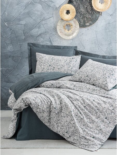 Biancheria da letto matrimoniale bianca e grigia in cotone Renforcé 260x220 cm Molly - Mijolnir