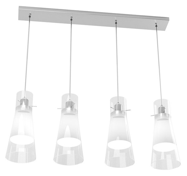 Sospensione Contemporanea Cone Metallo Cromo Vetro Bianco Satinato 4 Luci E27