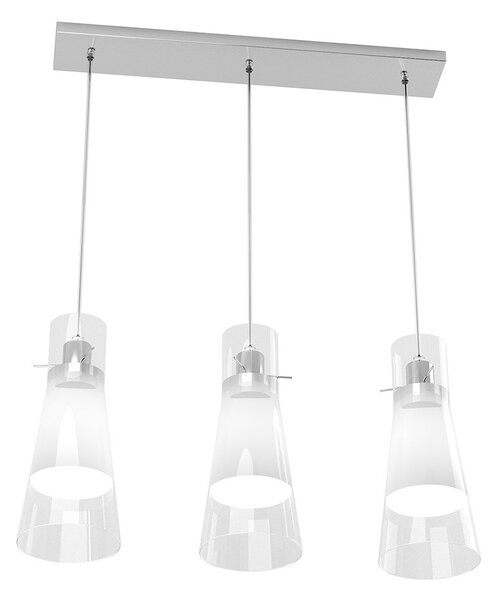 Sospensione Contemporanea Cone Metallo Cromo Vetro Bianco Satinato 3 Luci E27
