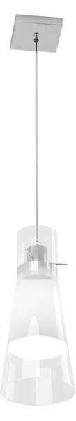 Sospensione Contemporanea Cone Metallo Cromo Vetro Bianco Satinato 1 Luce E27