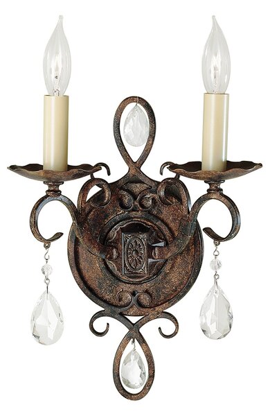 Applique Contemporanea Chateau Acciaio Bronzo Moka Cristallo 2 Luci E14
