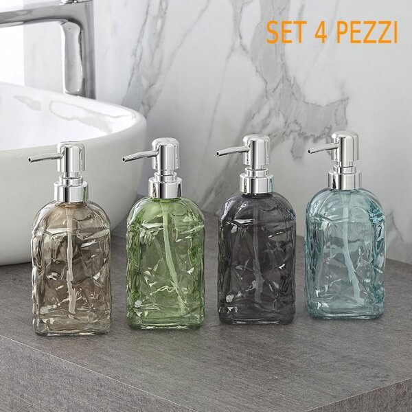 Set 4 Dispenser per Sapone in Vetro 4 Colori Differenti