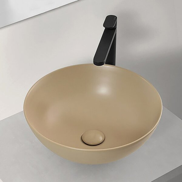 Lavabo a Bacinella Tondo 41,6 cm in Ceramica Cappuccino Opaco da Appoggio