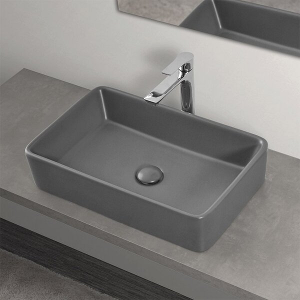 Lavabo d'appoggio nero opaco 58 x 36 cm in ceramica rettangolare