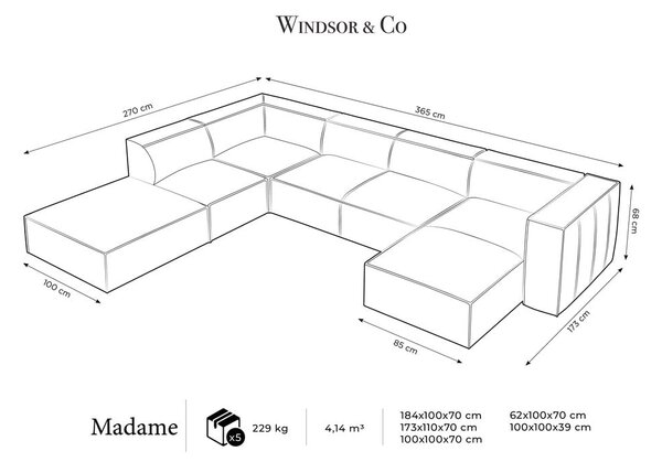 Divano angolare in pelle blu scuro (angolo sinistro) Madame - Windsor & Co Sofas