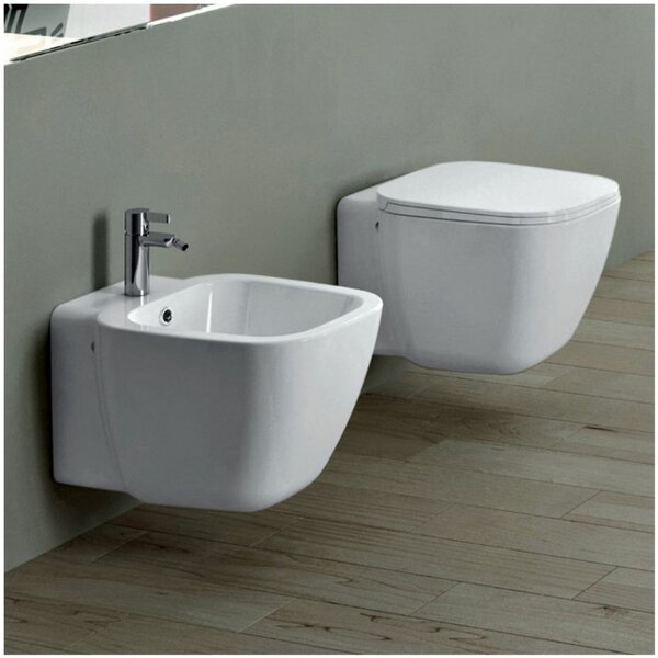 Coppia di Sanitari Tradizionali WC + Copriwater con chiusura rallentata e  Bidet Karla