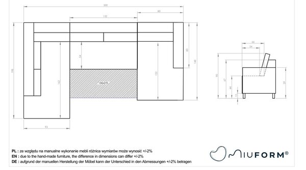 Divano letto a U in velluto turchese, angolo sinistro Stylish Stan - Miuform