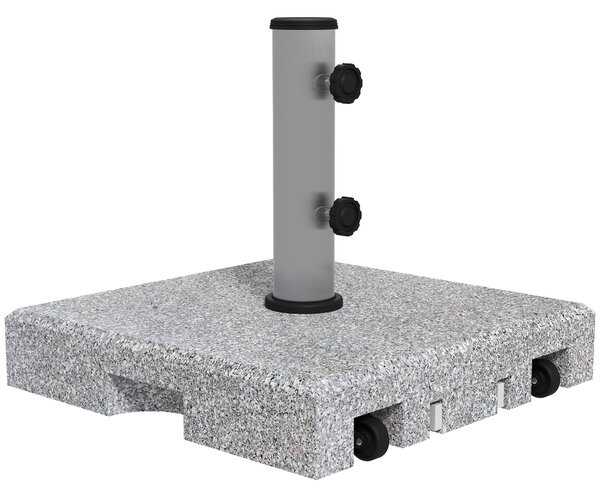 Outsunny Base per Ombrellone da 28kg in Granito con Maniglia Estensibile e Rotelle, 41x41x37.5cm, Grigio|Aosom