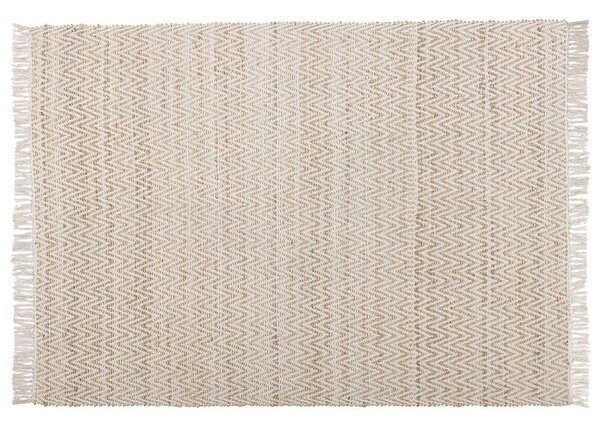 Tappeto in juta beige e cotone 140 x 200 cm intrecciato a mano con frange Boho soggiorno camera da letto Beliani