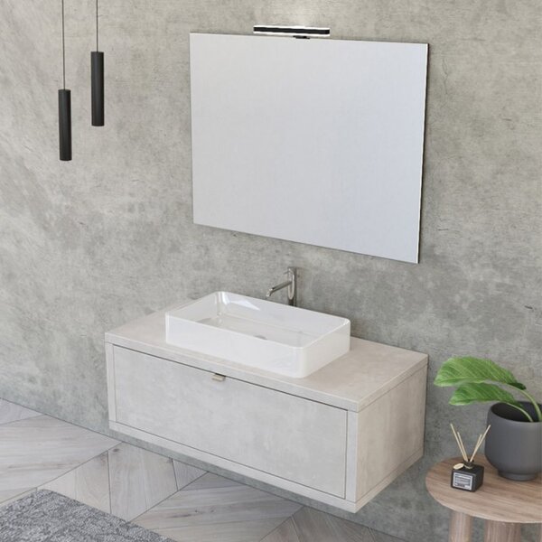 Mobile salvaspazio bagno 40 cm rovere grigio con specchio e lavabo