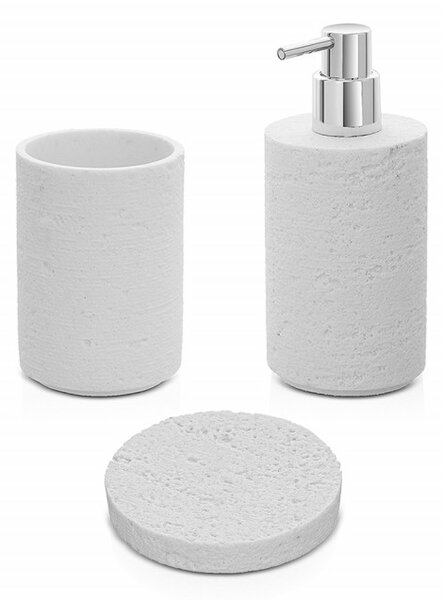 SET 3 PZ ACCESSORI BAGNO DISPENSER BICCHIERE PORTA SPAZZOLINO IN RESINA