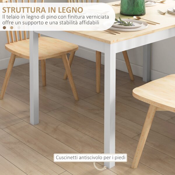 HOMCOM Tavolo da Pranzo 4 Posti in Legno di Pino con Piedini Antiscivolo Ideale per Cucina e Soggiorno, 120x75x75 cm | Aosom Italy