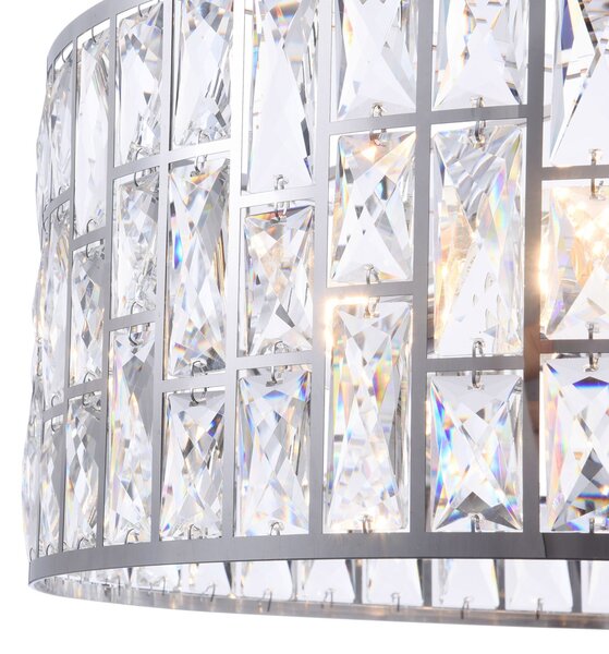 Lampadario A Sospensione Moderno Gelid Metallo Cromo Cristallo 4 Luci E27 60W