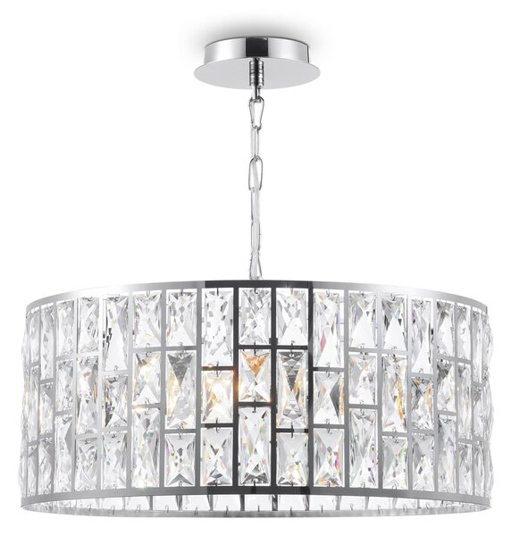 Lampadario A Sospensione Moderno Gelid Metallo Cromo Cristallo 4 Luci E27 60W