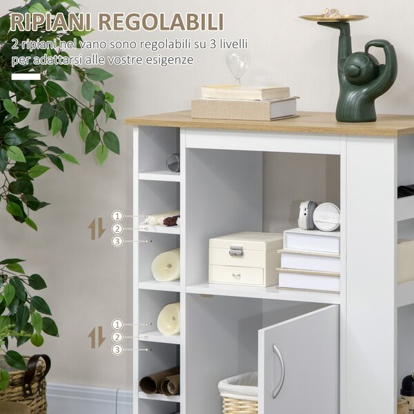 Carrello cucina moderno con diversi spazi e Armadietto, 3 ripiani laterali 4 Ripiani Regolabili, Ruote Girevoli e Freno, Bianco | Aosom Italy
