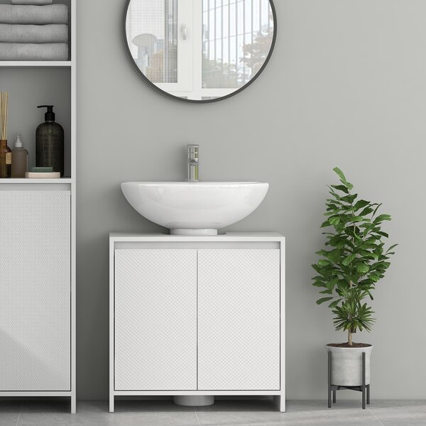 HOMCOM Mobile Sottolavabo Bagno con 2 Ante Decorate e Intaglio a U per Tubi, 60x30x60cm, Bianco
