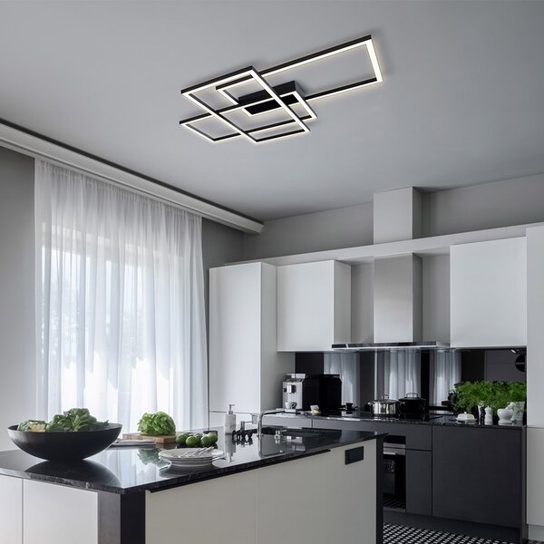 Lampada a Soffitto Moderna Line Metallo Nero Acrilico 3 Luci Led 80W