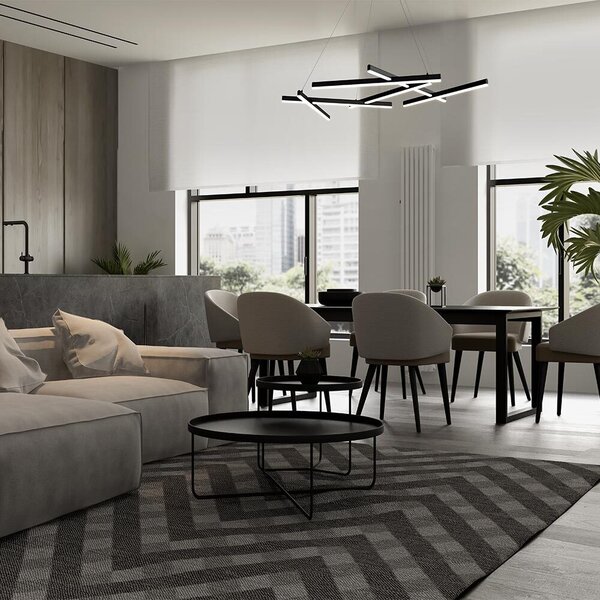 Lampadario A Sospensione Moderno Line Alluminio Nero 6 Luci Led 79W