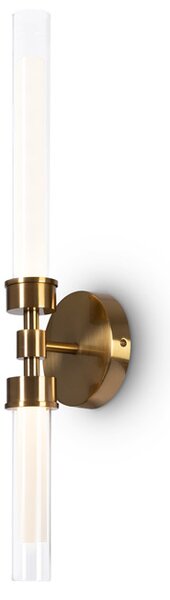 Applique Da Parete Moderno Stelo Metallo Ottone Vetro 2 Luci Led 7W