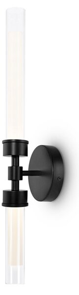 Applique Da Parete Moderno Stelo Metallo Nero Vetro 2 Luci Led 7W