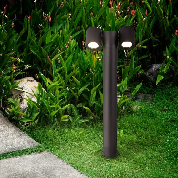 Lampione Per Esterno Moderno Alluminio Nero 2 Luci Gu10 50W Ip54
