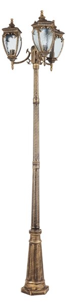 Lampione Per Esterno Classico Da Esterno Alluminio Oro 3 Luci E27 60W Ip44