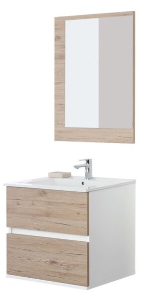 Composizione Bagno Sospesa 60 cm Colore Rovere di Bordeaux 2 Cassetti
