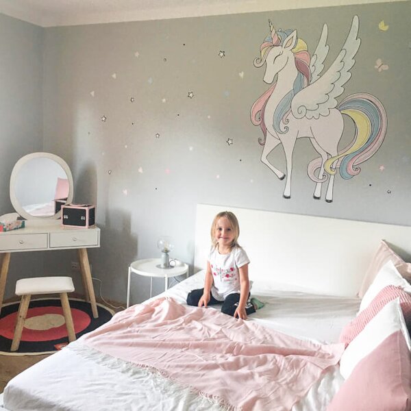 Carta da parati autoadesiva Unicorn - adesivo in tessuto con colori dell'arcobaleno
