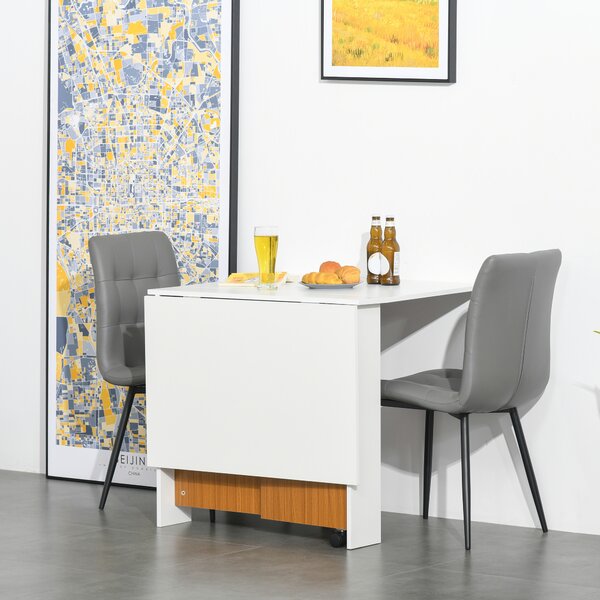 Homcom Tavolo Pieghevole da Pranzo con Ruote, Tavolino Pieghevole salvaspazio, Bianco e Legno, 120x80x73cm|Aosom
