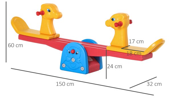 HOMCOM Altalena a Bilico con Maniglie Antiscivolo per Bambini Età 1-4 Anni, Plastica HDPE Atossica, 150x32x60cm, Multicolore|Aosom