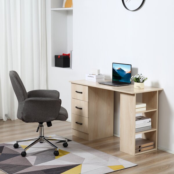 HOMCOM Scrivania Porta PC con 3 Cassetti e 3 Ripiani, Scrivania per Camera e Ufficio in Legno 120x49x72cm|Aosom