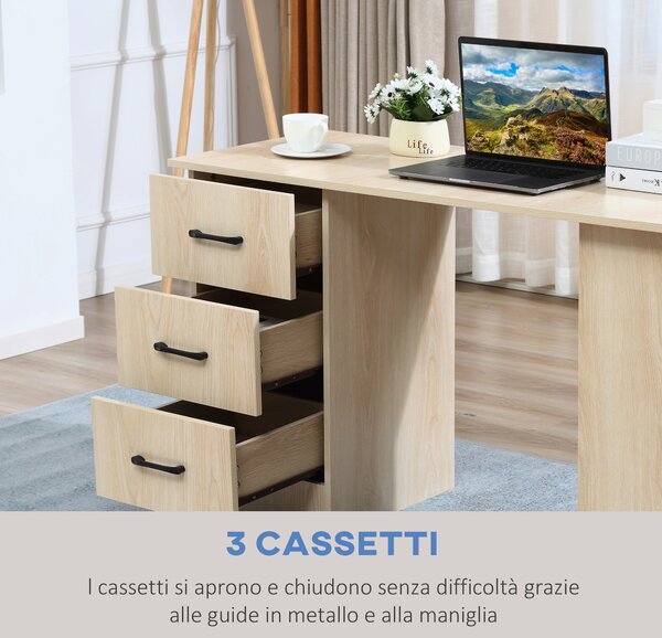 HOMCOM Scrivania Porta PC con 3 Cassetti e 3 Ripiani, Scrivania per Camera e Ufficio in Legno 120x49x72cm|Aosom