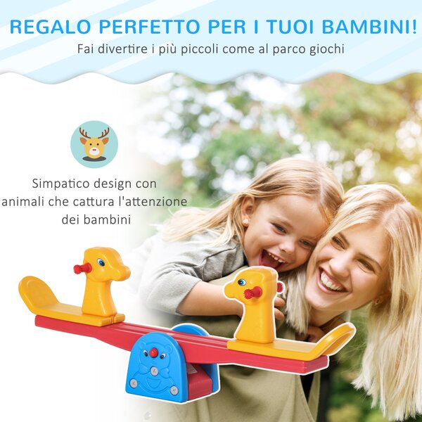 HOMCOM Altalena a Bilico con Maniglie Antiscivolo per Bambini Età 1-4 Anni, Plastica HDPE Atossica, 150x32x60cm, Multicolore|Aosom