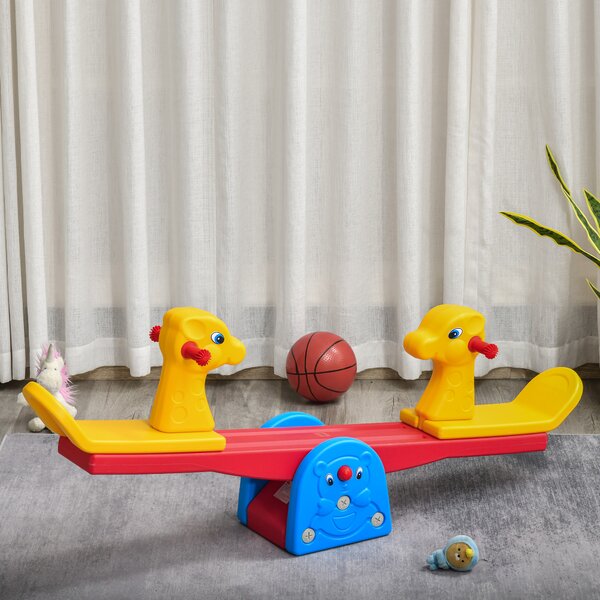 HOMCOM Altalena a Bilico con Maniglie Antiscivolo per Bambini Età 1-4 Anni, Plastica HDPE Atossica, 150x32x60cm, Multicolore|Aosom