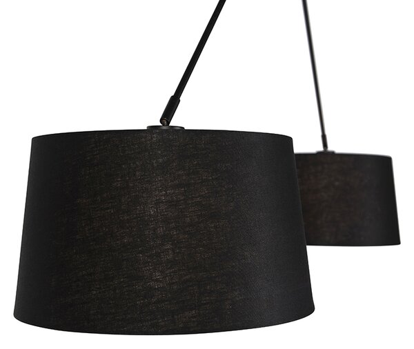 Lampada a sospensione nera con paralumi in lino neri 35 cm 2 luci - Blitz