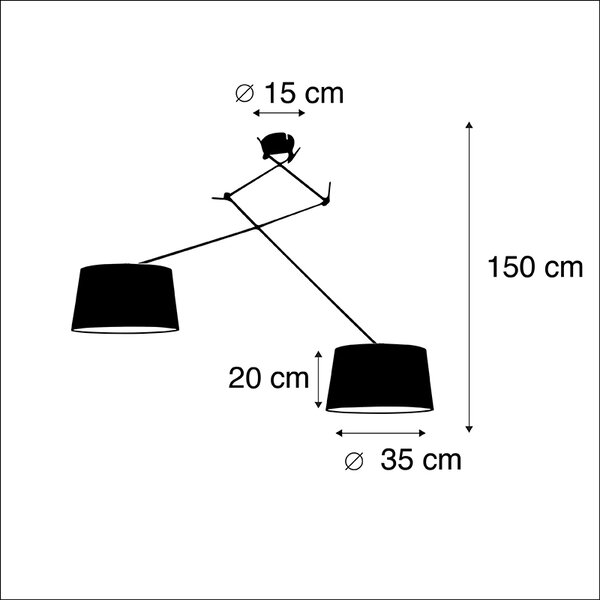 Lampada a sospensione nera con paralumi in cotone nero e oro 35 cm 2 luci - Blitz