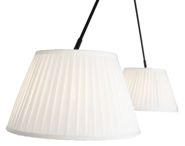 Lampada a sospensione nera con paralumi plissettati crema 35 cm 2 luci - Blitz