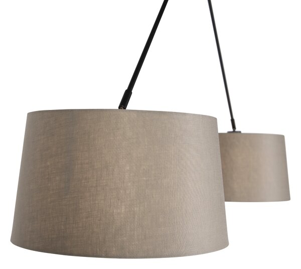 Lampada a sospensione nera con paralumi in lino color tortora 35 cm 2 luci - Blitz