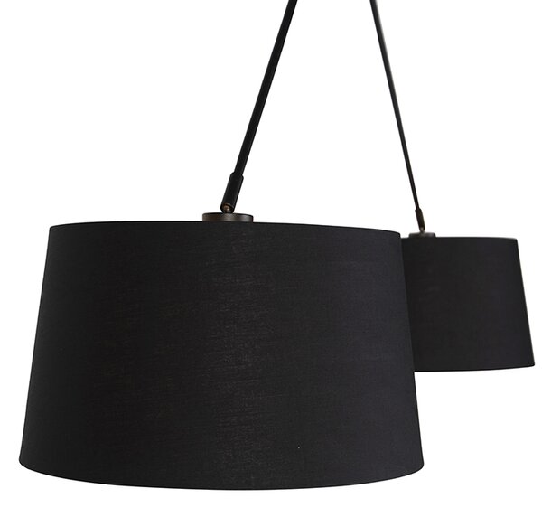 Lampada a sospensione nera con paralumi in cotone nero e oro 35 cm 2 luci - Blitz