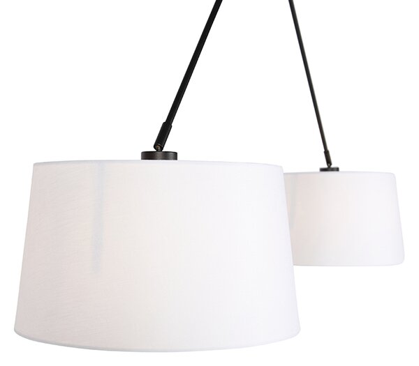 Lampada a sospensione nera con paralumi in lino bianco 35 cm 2 luci - Blitz