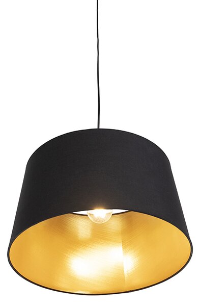Lampada a sospensione con paralume in cotone nero e oro 40 cm - Combi