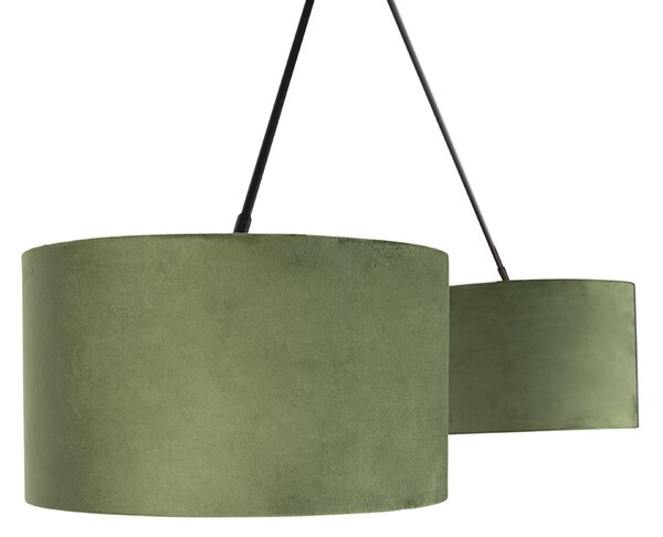 Lampada a sospensione nera con paralumi in velluto verde e oro 35 cm 2 luci - Blitz