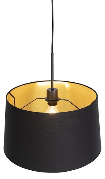 Lampada a sospensione con paralume in cotone nero e oro 40 cm - Combi