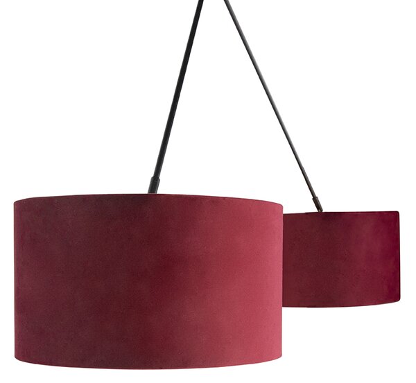 Lampada a sospensione nera con paralumi in velluto rosso e oro 35 cm 2 luci - Blitz