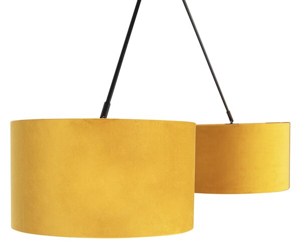 Lampada a sospensione nera con paralumi in velluto ocra con oro 35 cm - Blitz