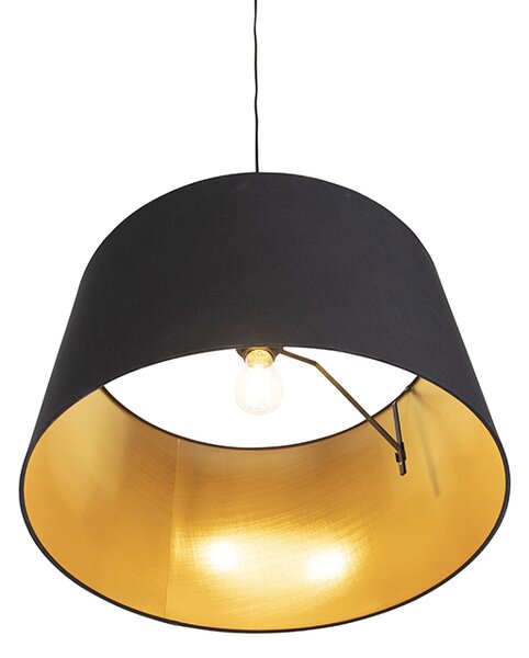 Lampada a sospensione con paralume in cotone nero e oro 50 cm - Combi