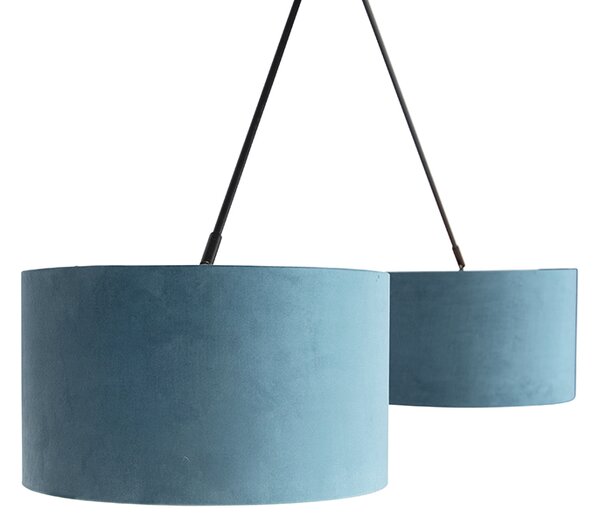 Lampada a sospensione nera con paralumi in velluto blu e oro 35 cm 2 luci - Blitz